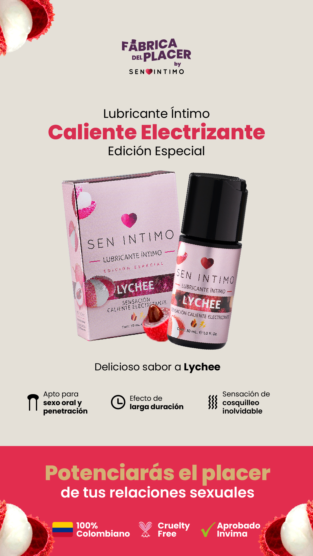 Lubricante Íntimo Lychee Sensación Caliente Electrizante x 30 ml by Sen